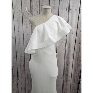 New Lulus White One Shoulder Ruffle Bodycon Formal Mermaid‎ Maxi Dress XL NWT